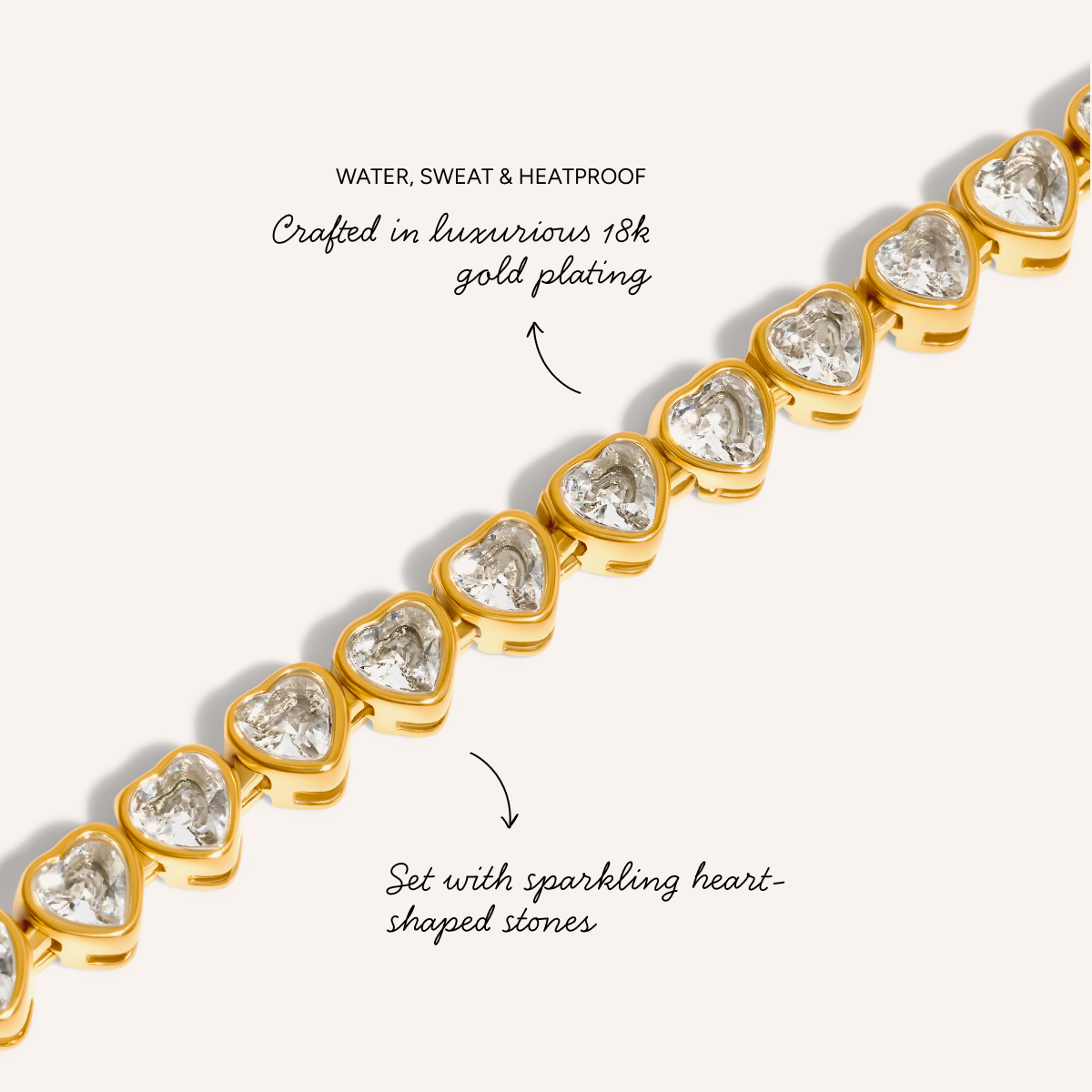 Heart Tennis Bracelet (Gold)