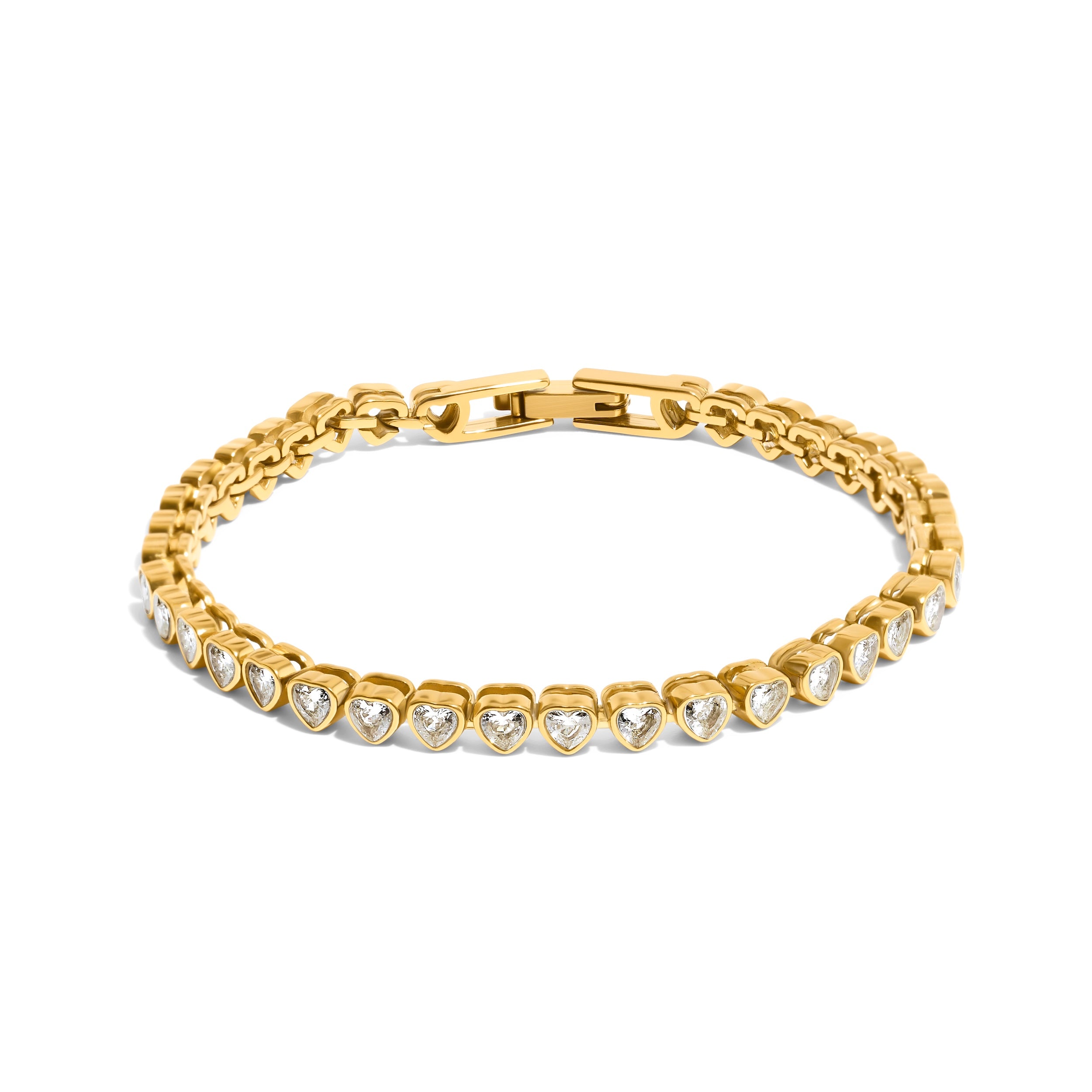 Heart Tennis Bracelet (Gold)
