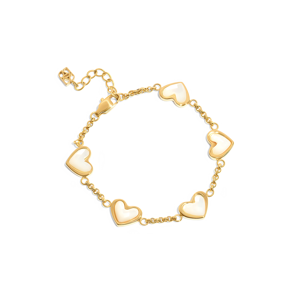 White Quartz Multi Heart Bracelet (Gold)