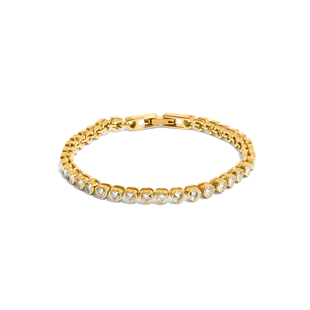 Heart Tennis Bracelet (Gold)