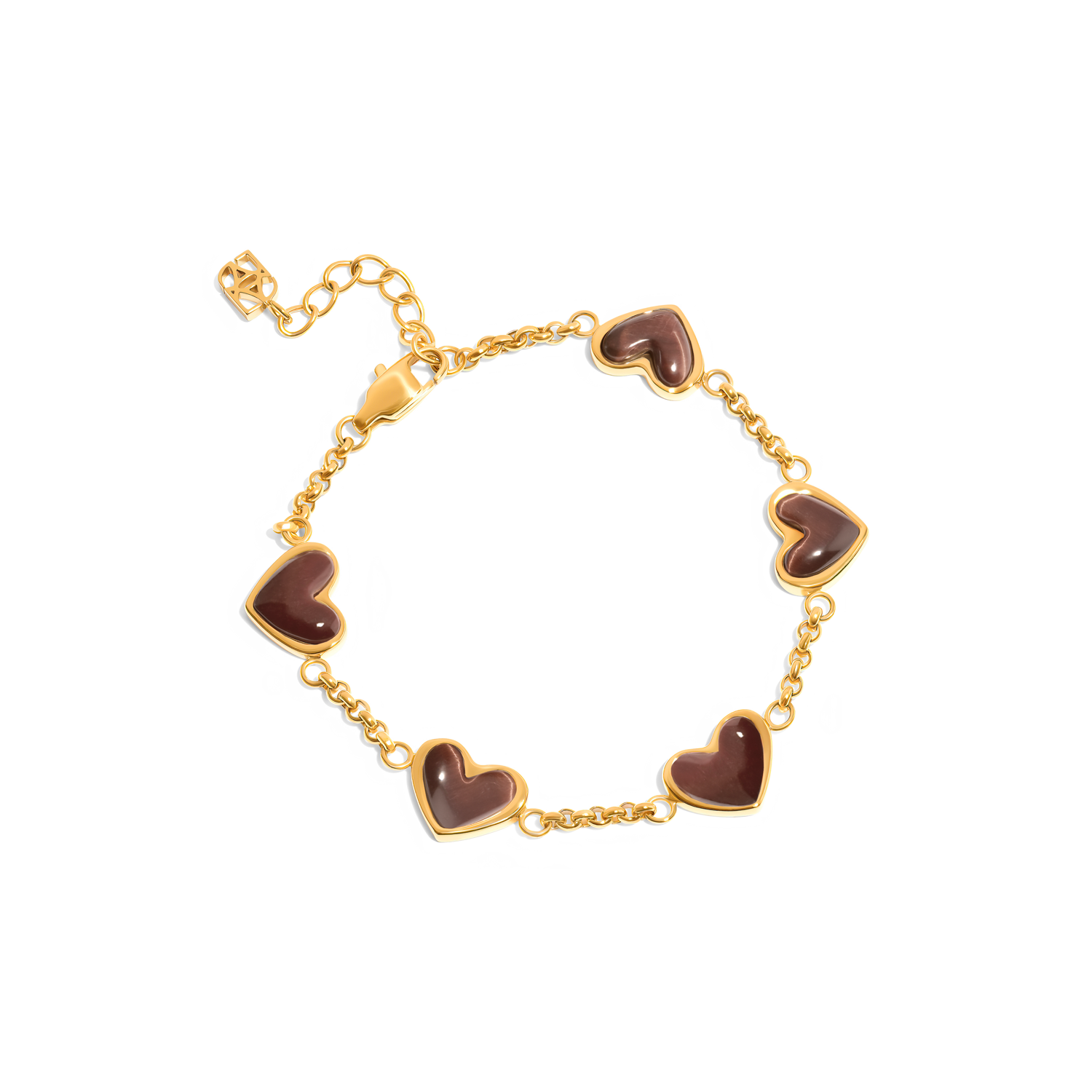 Chocolate Brown Multi Heart Bracelet (Gold)