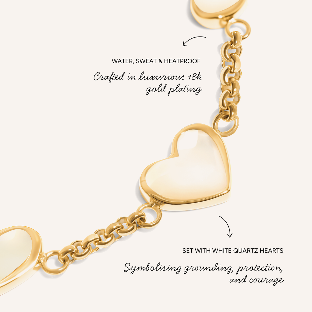 White Quartz Multi Heart Bracelet (Gold)