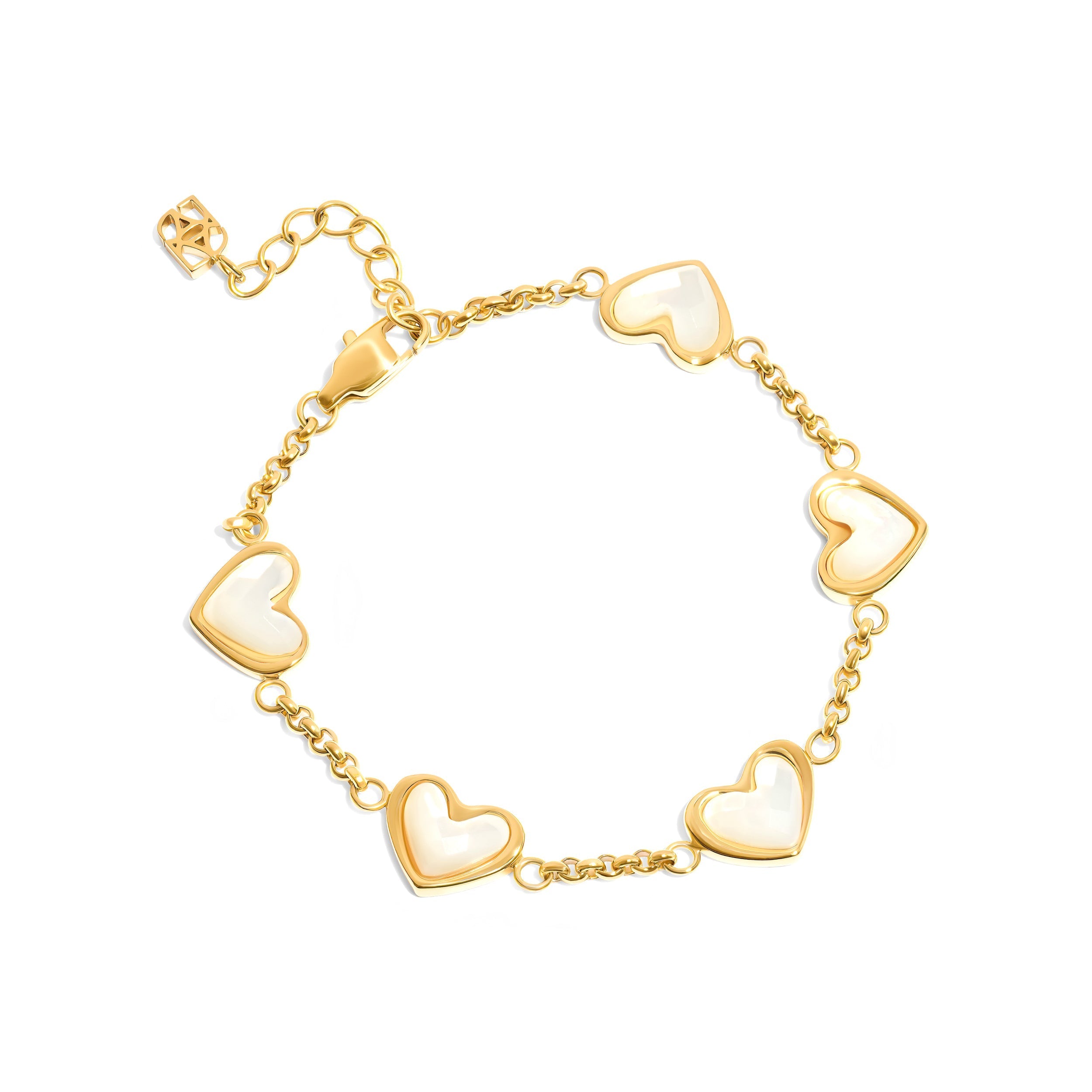 White Quartz Multi Heart Bracelet (Gold)