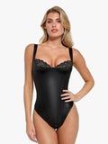 Shapewear Faux Leather Lace Balconette Sculpting Bodysuit